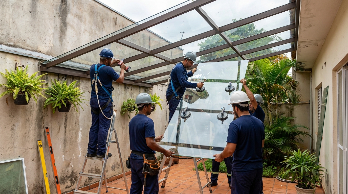 Instalação de cobertura de vidro em Itaquaquecetuba-SP