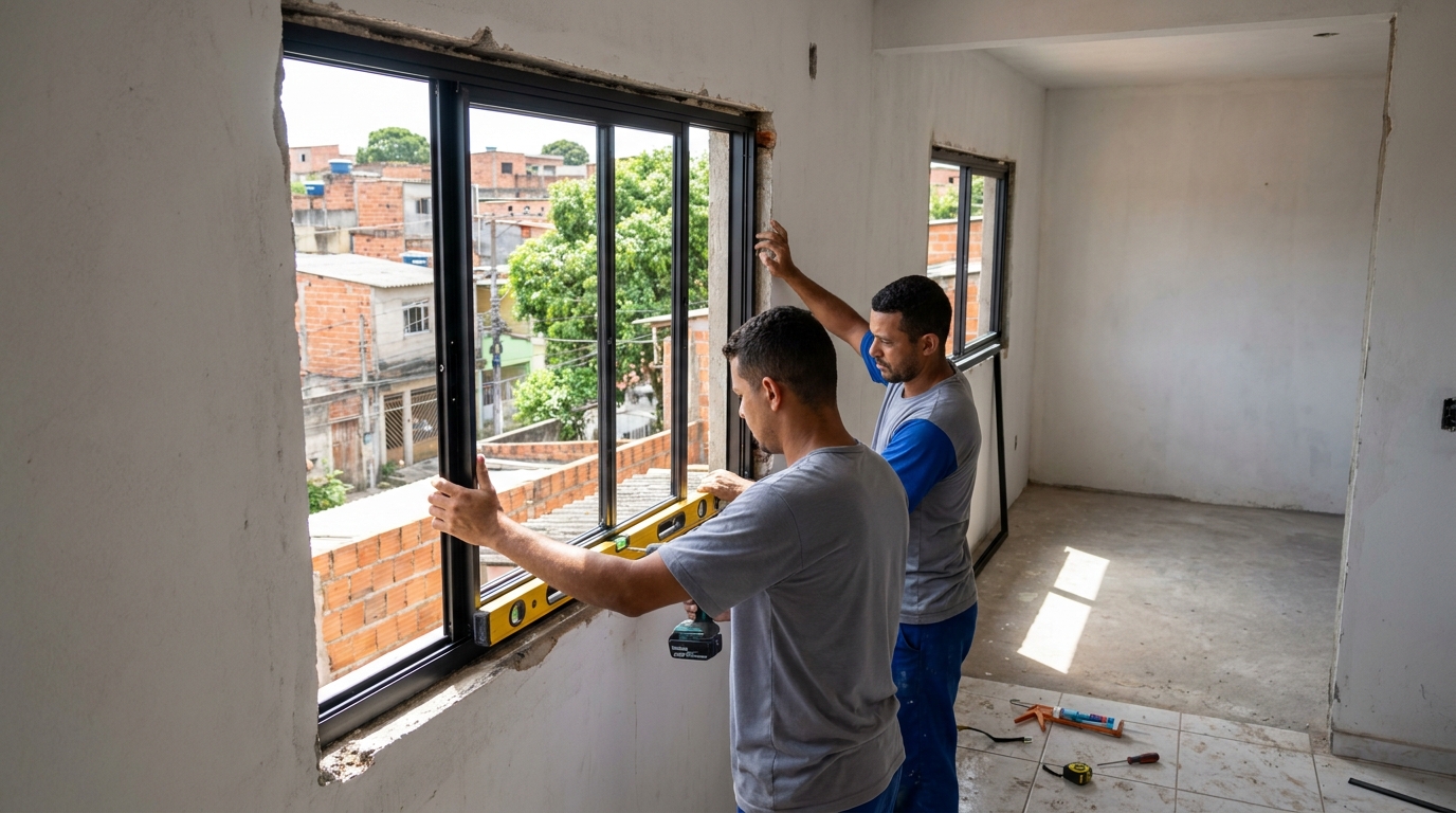 Esquadria de alumínio em obra em Itaquaquecetuba-SP