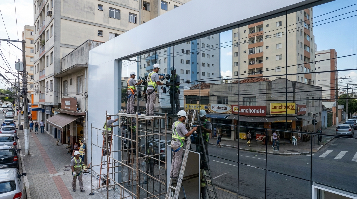 Fachada espelhada em esquina em Itaquaquecetuba-SP
